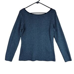 Kerisma Womens Sweater Black Gray Stripe Cashmere Blend Crew Neck Medium